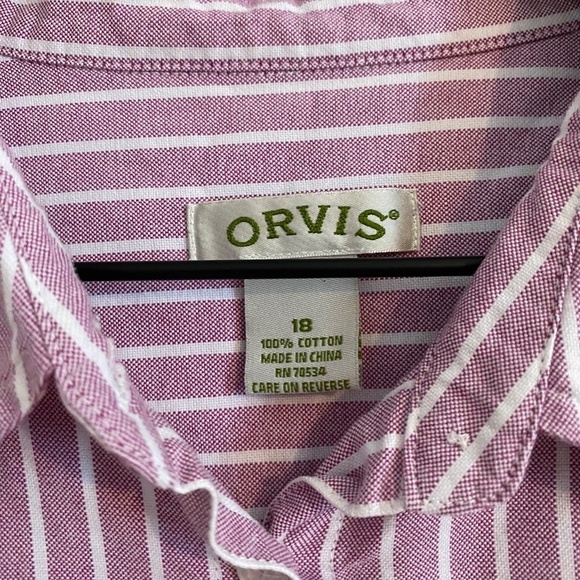 100% Cotton Orvis Lavender Striped Button Down Top SIZE 18 - Picture 3 of 6